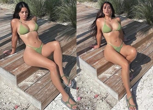 Kim Kardashian khoe ba vòng 'thiêu đốt' với bikini bé xíu