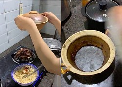 Cô nàng gặp cảnh thủng đáy nồi khi nấu ăn