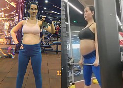 Võ Hạ Trâm mang thai 5 tháng vẫn thường xuyên đi đẩy tạ ở phòng gym