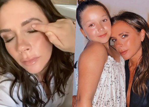 Mới 9 tuổi, bé Harper Beckham đã tự tin trang điểm cho mẹ hết sức chuyên nghiệp