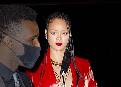 Rihanna diện brazer da đỏ rực đi chơi đêm