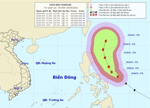 Siêu bão SURIGAE giật trên cấp 17, cách Philippines 420km