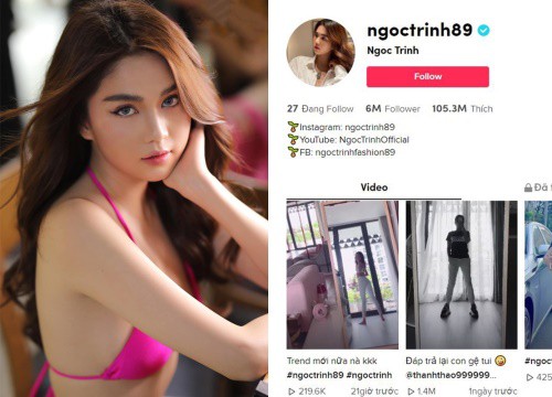 Ngọc Trinh đạt 6 triệu lượt theo dõi trên TikTok, 'vượt mặt' cả Hoài Linh, Chi Pu