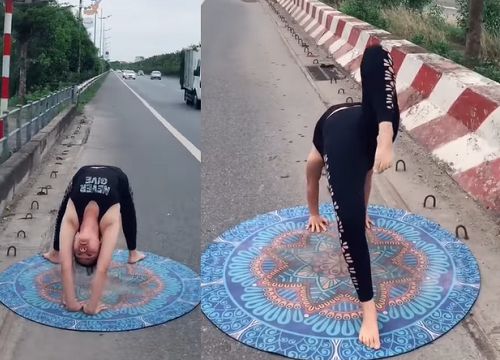 Trải thảm trên cao tốc tập yoga rồi quay clip, cô gái bị dân mạng chỉ trích không ngừng