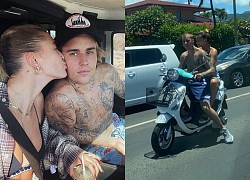 Hot rần rần hình ảnh Justin Bieber cởi trần phóng xe máy chở vợ đi chơi, nhìn tưởng bon bon giữa trời nắng Quận 1