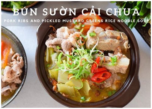 Thưởng thức vị chua thanh, giòn sựt với bún sườn cải chua