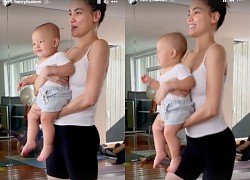 Hồ Ngọc Hà vừa bế Leon vừa tập squat