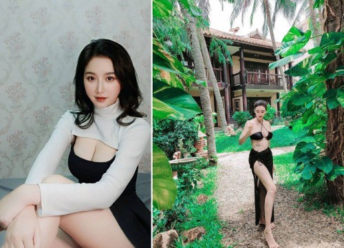 Hot girl tạo dáng cúi người chụp hình, vòng 1 trĩu nặng làm dân tình khó lòng rời mắt