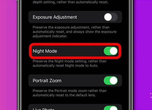 iOS 15 cho phép người dùng tắt chế độ chụp ban đêm trên camera iPhone