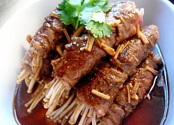 Thơm ngon món nướng &#8211; thịt bò sa tế cuộn nấm kim châm