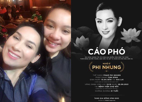 Con gái ruột công bố cáo phó của ca sĩ Phi Nhung