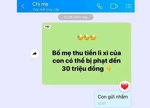 Nhắn tin "cảnh báo" phụ huynh thu TIỀN LÌ XÌ của con bị phạt đến 30 triệu đồng, nam sinh nhận về câu trả lời đọc tới đâu RUN CẦM CẬP tới đấy