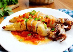 Mực nhồi thịt sốt cà chua giòn thơm, bố con chỉ có mê tít