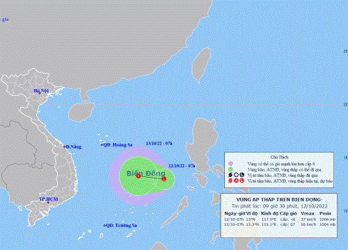 Xuất hiện vùng áp thấp trên Biển Đông
