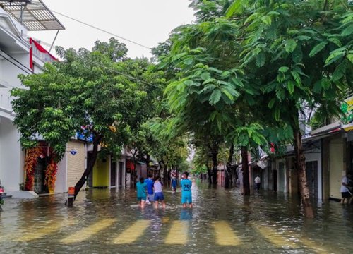 Khách Tây trải nghiệm đi thuyền giữa phố, người dân giăng lưới bắt cá bên Kinh thành Huế sau mưa