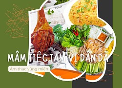 Mâm tiệc cuối tuần có đùi dê đút lò, bê hấp nước dừa và cơm chiên tôm