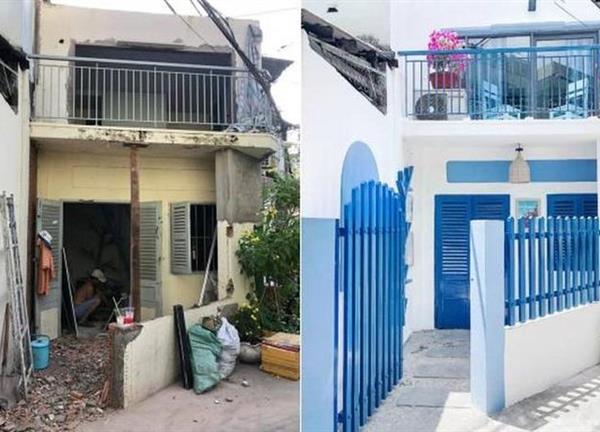 Nhà cũ 17m2 trong hẻm 'lột xác' với phong cách Santorini