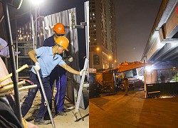 Xuyên đêm thu hẹp 'lô cốt' trên đường Nguyễn Xiển, Hà Nội