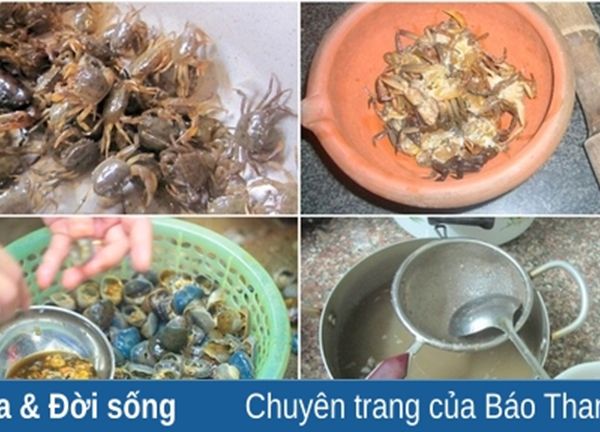 Cua đồng nấu lá vông vang