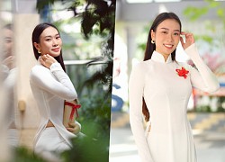 HH Ban Mai khoe sắc trong áo dài Thuận Việt, bồi hồi nhớ lại quãng thời gian trên ghế nhà trường