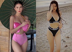 Clip bắt trọn vóc dáng nuột nà của Ngọc Trinh khi diện bikini, tạo dáng quyến rũ trên bãi biển