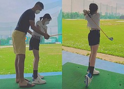 Con gái Thủy Tiên cao lớn ngỡ ngàng, được bố luyện chơi golf