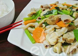 Nấm mỡ xào lòng, dạ dày giòn ngon