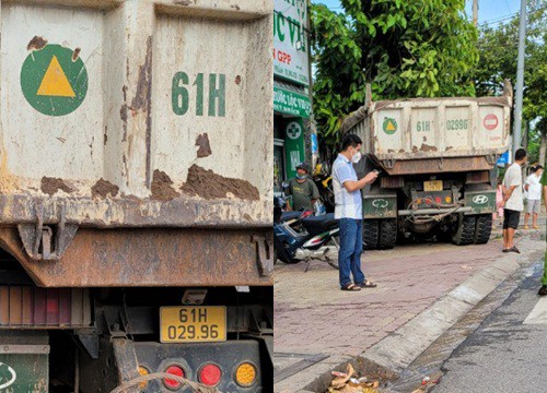 Hàng loạt xe máy bị xe ben húc văng, nhiều người bị thương ở Bình Dương