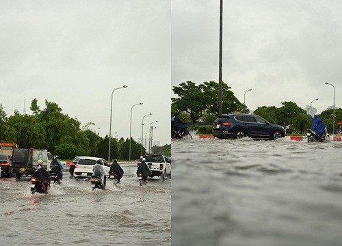 Mưa từ đêm đến sáng nhấn chìm đường phố Hà Nội