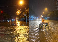 Nhiều tuyến phố ở TP.Hà Tĩnh biến 'thành sông' trong đêm do mưa lớn