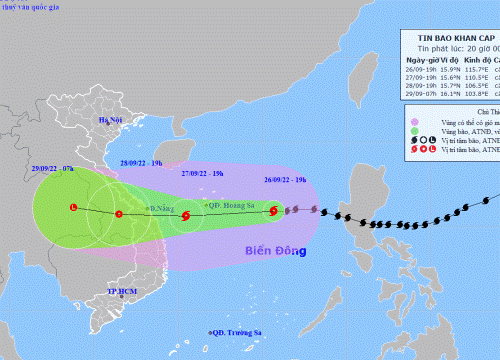 Bão số 4 cách quần đảo Hoàng Sa 440 km, mỗi giờ đi được 20 - 25 km
