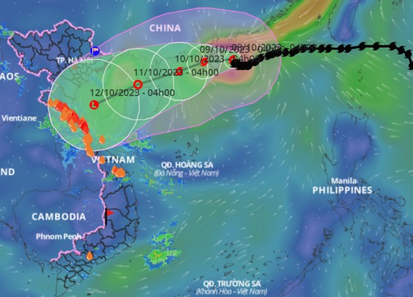 Bão số 4 giật cấp 16 di chuyển chậm, hướng vào Vịnh Bắc Bộ