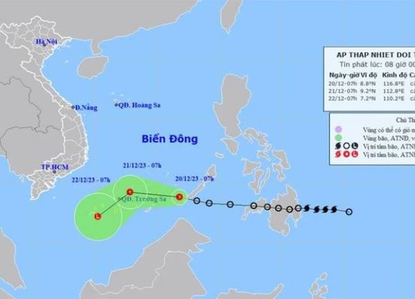 Áp thấp nhiệt đới mạnh cấp 6 giật cấp 8 vào Biển Đông