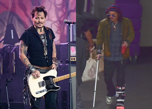 "Cướp biển" Johnny Depp chống nạng trên đường phố