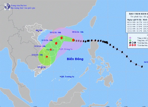 Bão số 7 Yinxing vẫn giật cấp 17, suy yếu khi vào biển Quảng Trị - Quảng Ngãi