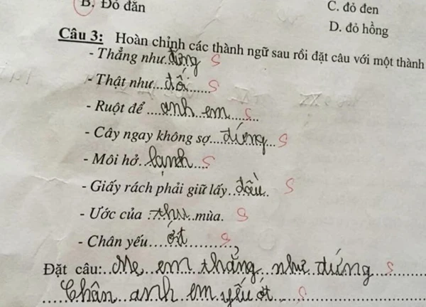 "Bê" mẹ và anh trai vào bài tập đặt câu, học sinh tiểu học tạo nên thành quả khiến ai nấy cười ná thở