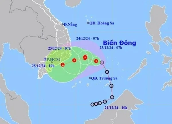 Áp thấp nhiệt đới giật cấp 9 tiếp tục di chuyển hướng Tây Tây Bắc