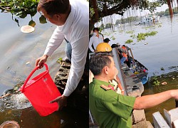 Công an chốt trên bờ, dưới sông ngăn chích điện bắt cá phóng sinh tiễn ông Táo