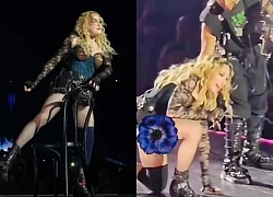 Madonna đang quẩy cực sung thì ngã sõng soài, dàn vũ công thản nhiên bỏ mặt