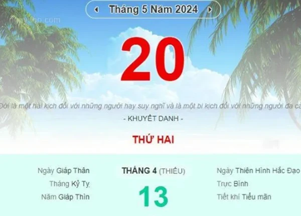 Lịch âm hôm nay - Xem lịch âm ngày 20/5