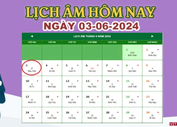 Lịch âm 3/6 - Âm lịch hôm nay 3/6 chính xác nhất - lịch vạn niên 3/6/2024