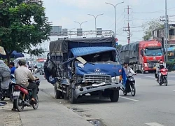 Tai nạn liên hoàn trên quốc lộ 1, phụ xe tải kẹt trong cabin biến dạng