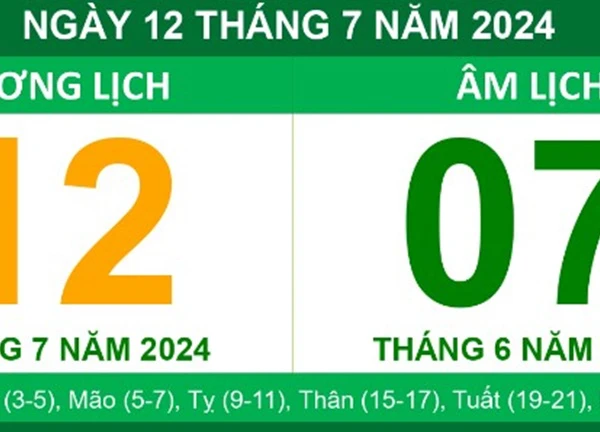 Lịch âm 12/7 - Âm lịch hôm nay 12/7 chính xác nhất - lịch vạn niên 12/7/2024