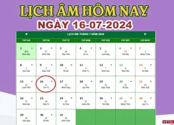 Lịch âm 16/7 - Âm lịch hôm nay 16/7 chính xác nhất - lịch vạn niên 16/7/2024