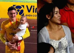 Yến Xuân xinh hết nấc cùng con trai cổ vũ Văn Lâm trong ngày Hà Nội FC thua sốc Ninh Bình