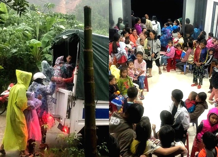 Công an đưa gần 200 người dân đến trụ sở trú mưa, nấu mì tôm phục vụ bà con