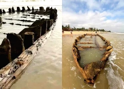 Tàu cổ ở Hội An lộ diện sau bão số 13