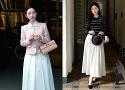 Đơn giản mà sang xịn với bộ đôi áo dệt kim, áo tweed và chân váy dài