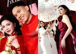 Cưới tiền vệ đội tuyển Việt Nam, cô dâu vàng đeo trĩu cổ đúng chuẩn "cô chủ tiệm vàng"