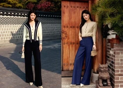 Tôn vẻ nữ tính mềm mại với cặp đôi áo dệt kim, quần ống rộng, quần jeans